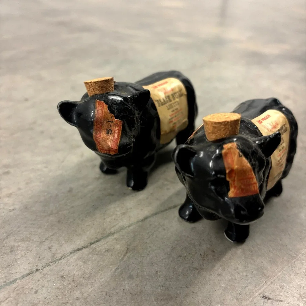 Vintage Wilsher's Black Bull Mini Ceramic Decanters Set of 2 Scotch Whisky Bulls